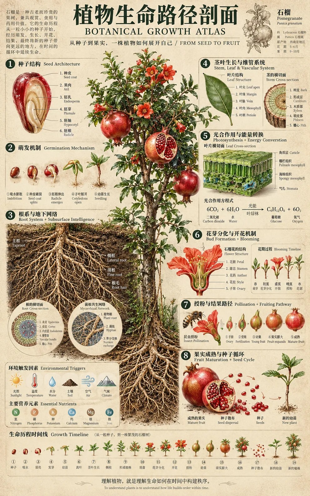 石榴植物生命路径图谱 AI 绘画效果图